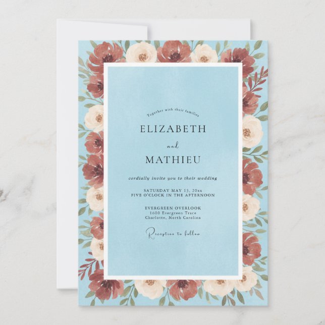 Sky Terracotta Poppy Wedding Invitation (Front)