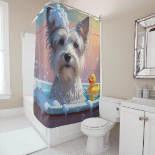 Sky Terrier Sloppy Sleepy Cute Funny  Shower Curtain