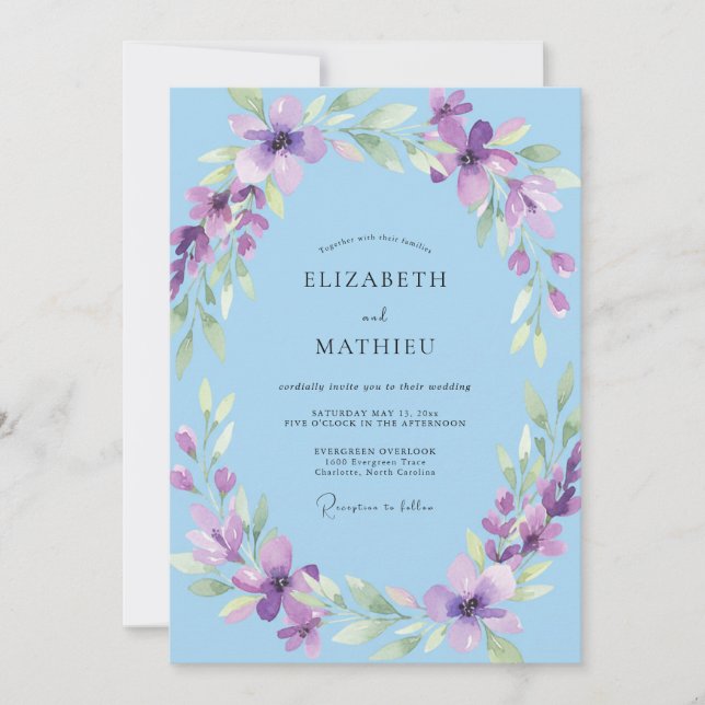 Sky Violet Painted Wedding Invitation (Front)