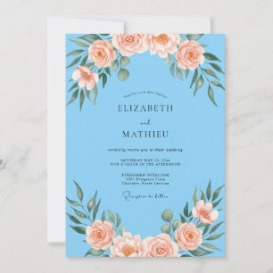 Sky Warm Coral Painted Wedding Invitation