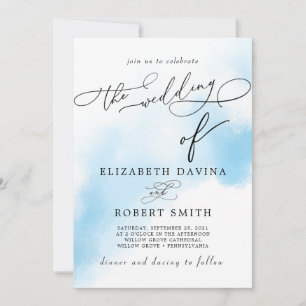 Sky Watercolor Wash and elegant Wedding Invitation