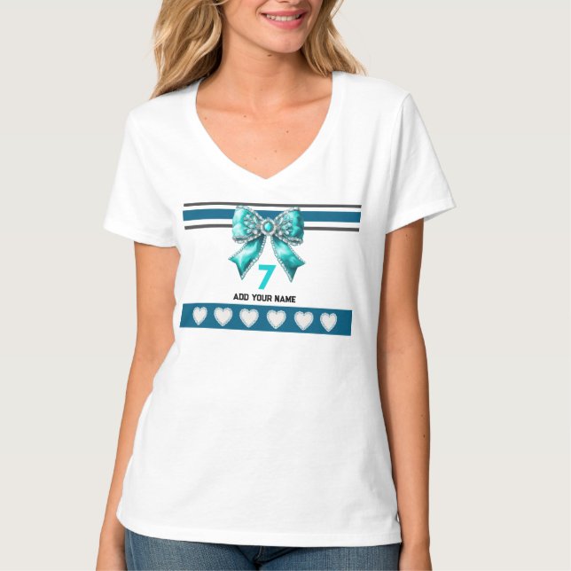 SkyBlue Bow - Name Number Socks T-Shirt (Front)