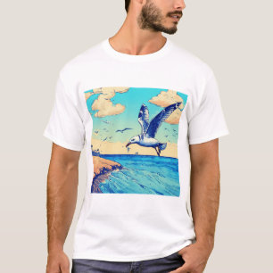 Skybound Seagull: A Journey of Elegance" T-Shirt
