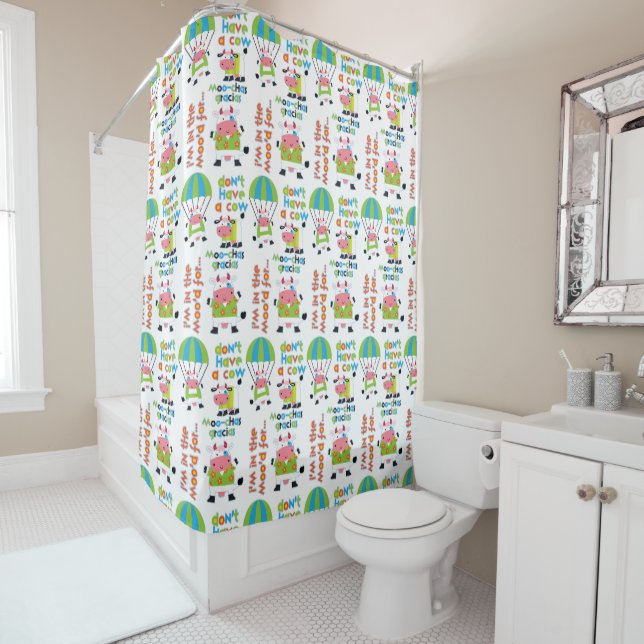 Skydive Cow Cute Quotes Shower Curtain (In Situ)