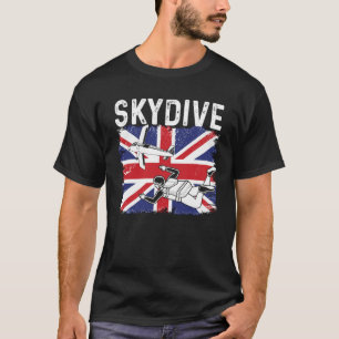 Skydive Great Britain Flag Parachute Skydiving Sky T-Shirt