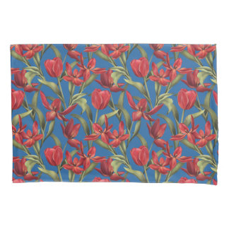 Skydiver Blue background with Red Tulips Pillowcase
