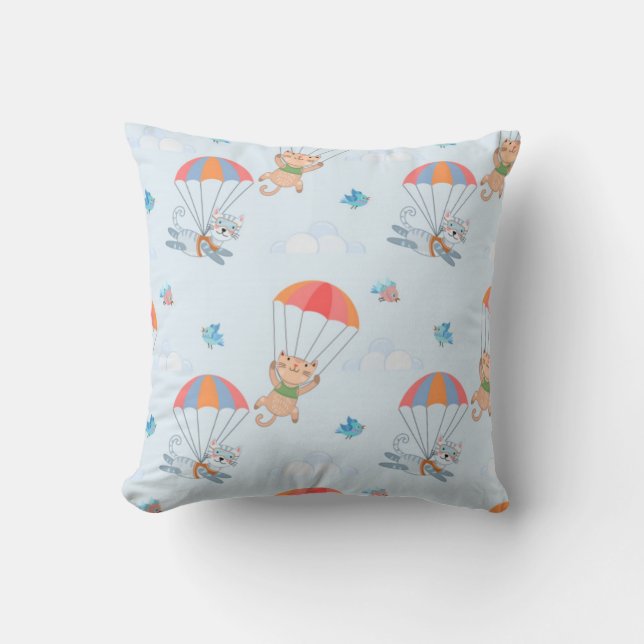 Skydiver Cat Seamless Pattern Cushion (Front)