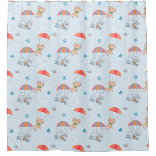 Skydiver Cat Seamless Pattern Shower Curtain