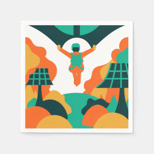 Skydiver Descending Over Solar Powered Landscape Napkin