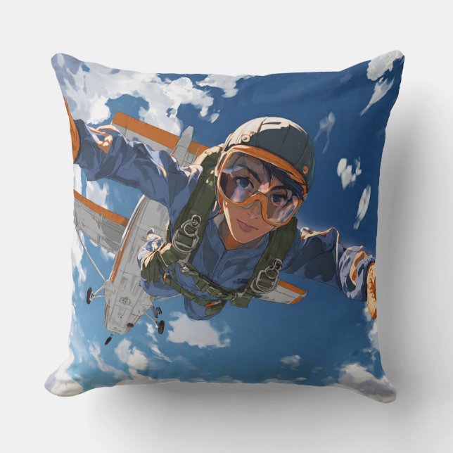 Skydiver in Midair Descent Cushion (Front)