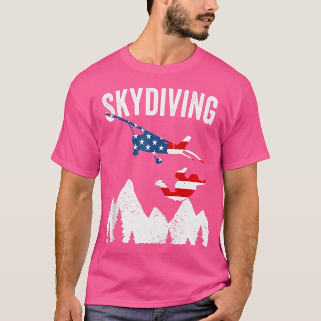 Skydiver Jump From The Plane Us Flag Skydiving T-Shirt (Front)