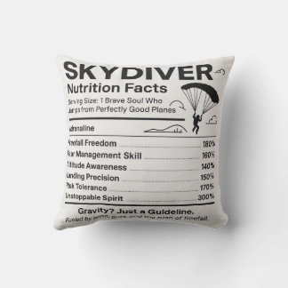 Skydiver Nutrition Facts Throw Pillow Gift for Sky