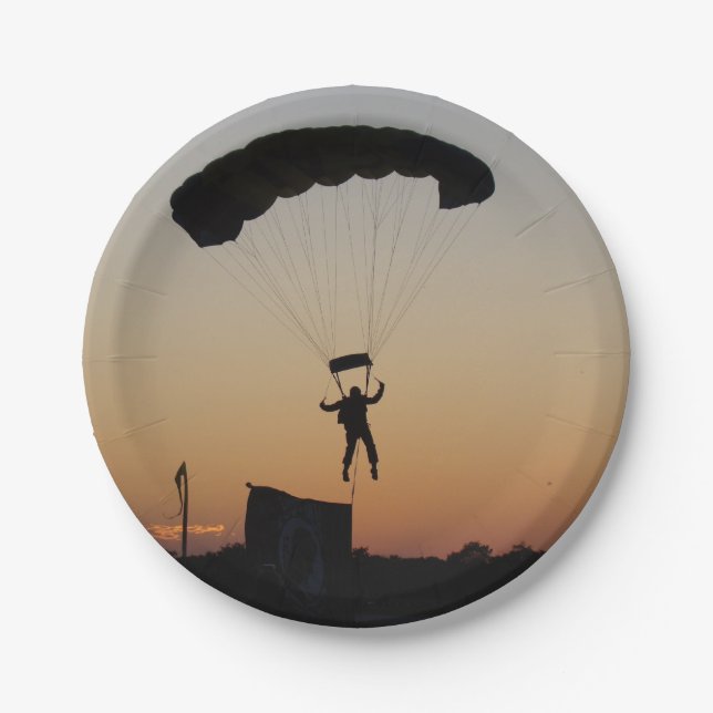 Skydiver Parachute at Sunset Sky Diver Paper Plate (Front)