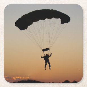 Skydiver Parachute at Sunset Sky Diver Square Paper Coaster