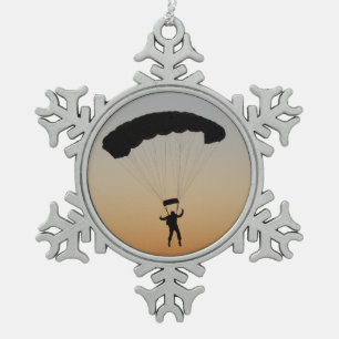 Skydiver Parachute at Sunset Snowflake Pewter Christmas Ornament