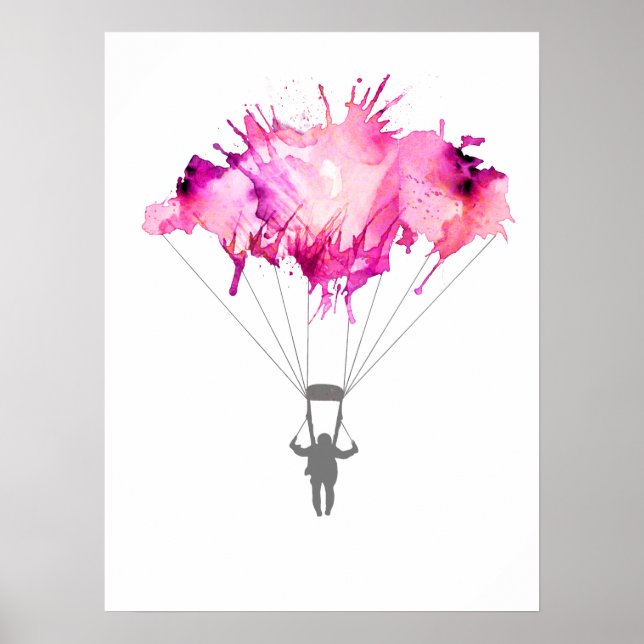 Skydiver Parachute Skydiving Parachuting Art Gift Poster (Front)