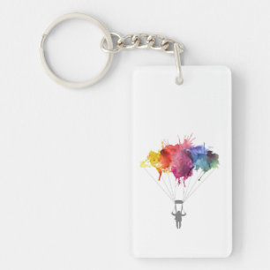 Skydiver, Parachute. Skydiving Sport. Parachuting Key Ring