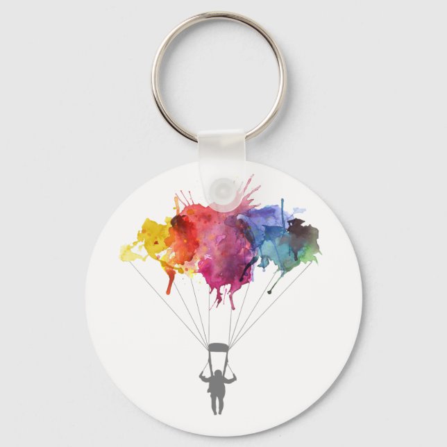 Skydiver, Parachute. Skydiving Sport. Parachuting Key Ring (Front)