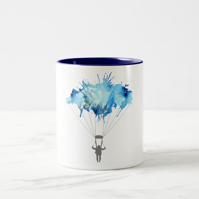 Skydiver, Parachute. Skydiving Sport. Parachuting Two-Tone Coffee Mug (Center)