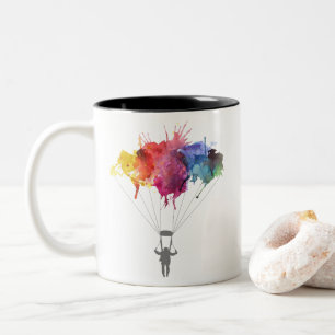 Skydiver, Parachute. Skydiving Sport. Parachuting Two-Tone Coffee Mug