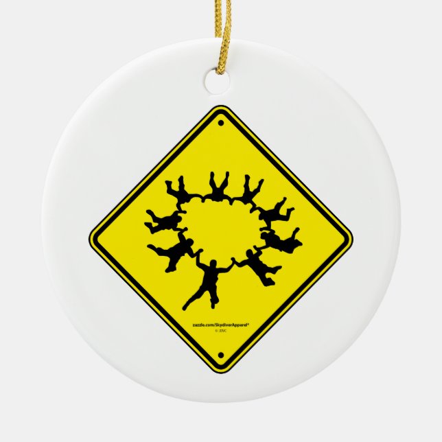 Skydivers Caution Sign Ceramic Tree Decoration (Front)
