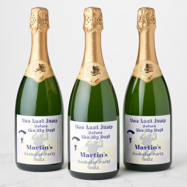 Skydiving Bachelor Party Funny Adventure Theme Sparkling Wine Label (Bottles)