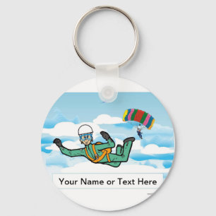 Skydiving - Granny Cartoon by PrintedPerfection  Key Ring