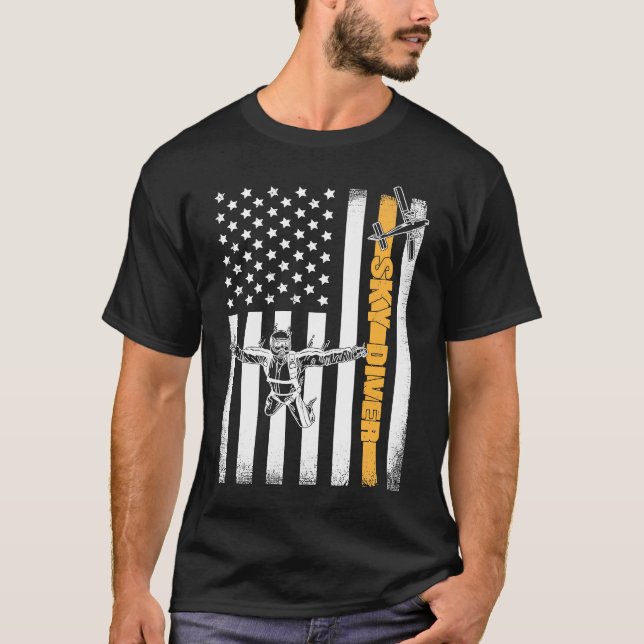 Skydiving  Parachuting American Skydiver USA Flag T-Shirt (Front)
