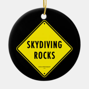SKYDIVING ROCKS Road Sign Ceramic Tree Decoration