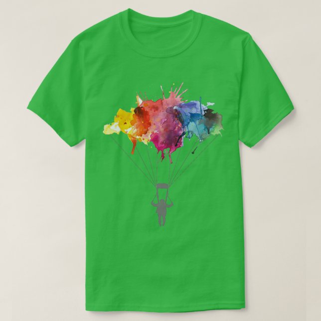 Skydiving Skydiver parachute parachuting Watercolo T-Shirt (Design Front)