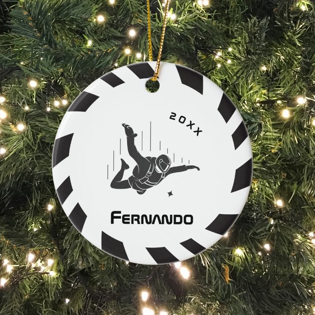 Skydiving Skydiver Parachuting Name & Year Dated Ceramic Tree Decoration (Creator Uploaded)