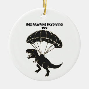 Skydiving T-rex Ceramic Tree Decoration