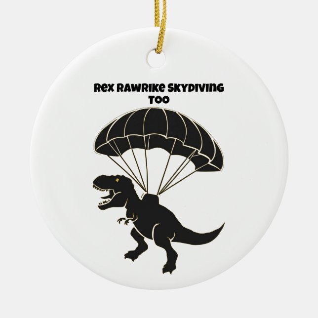 Skydiving T-rex Ceramic Tree Decoration (Front)