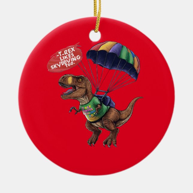 Skydiving T-Rex  Ceramic Tree Decoration (Front)