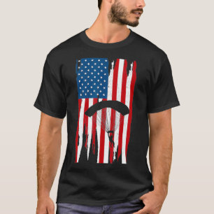Skydiving USA Flag America Skydiver Parachute Plan T-Shirt
