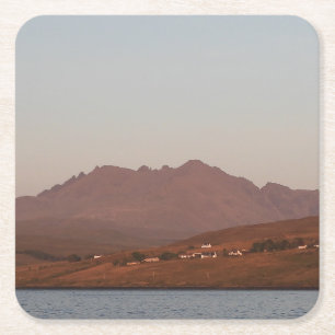 Skye Cuillin Mountains Dramatic Red Sky Scenic Art Square Paper Coaster