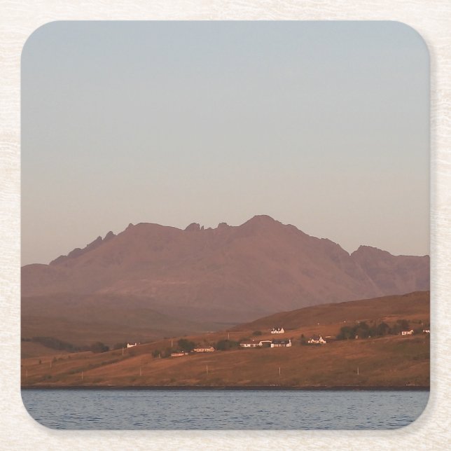 Skye Cuillin Mountains Dramatic Red Sky Scenic Art Square Paper Coaster (Front)