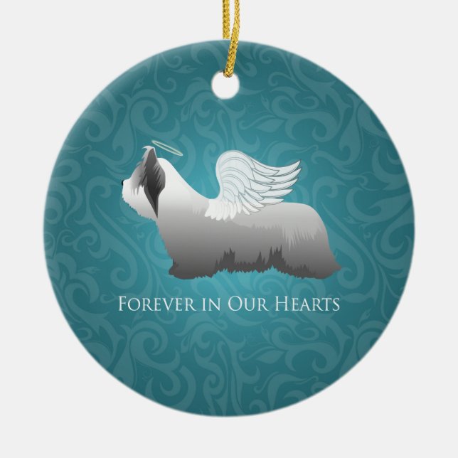 Skye Terrier Angel Design Ceramic Tree Decoration (Front)