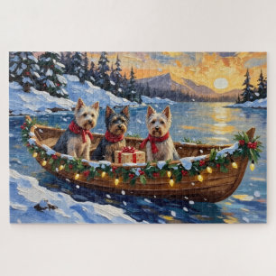 Skye Terrier Christmas Boat Holiday Jigsaw Puzzle