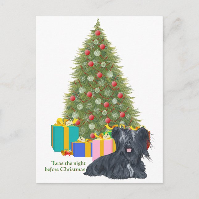 Skye Terrier Christmas Holiday Postcard (Front)