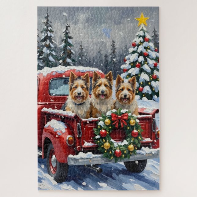 Skye Terrier Christmas Red Truck Holiday Jigsaw Puzzle (Vertical)