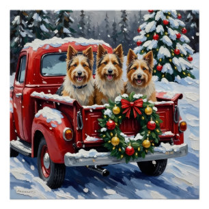 Skye Terrier Christmas Red Truck Holiday Poster