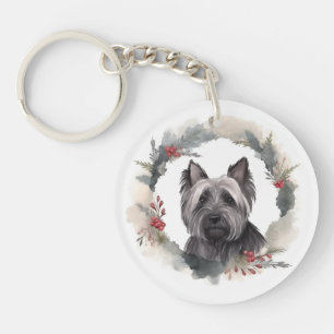 Skye Terrier Christmas Wreath Festive Pup Key Ring