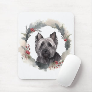 Skye Terrier Christmas Wreath Festive Pup Mouse Mat