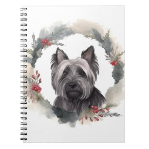 Skye Terrier Christmas Wreath Festive Pup Notebook
