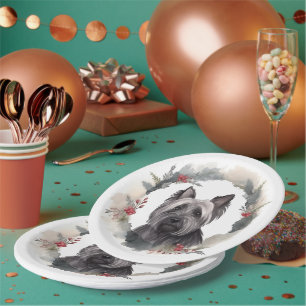 Skye Terrier Christmas Wreath Festive Pup Paper Plate