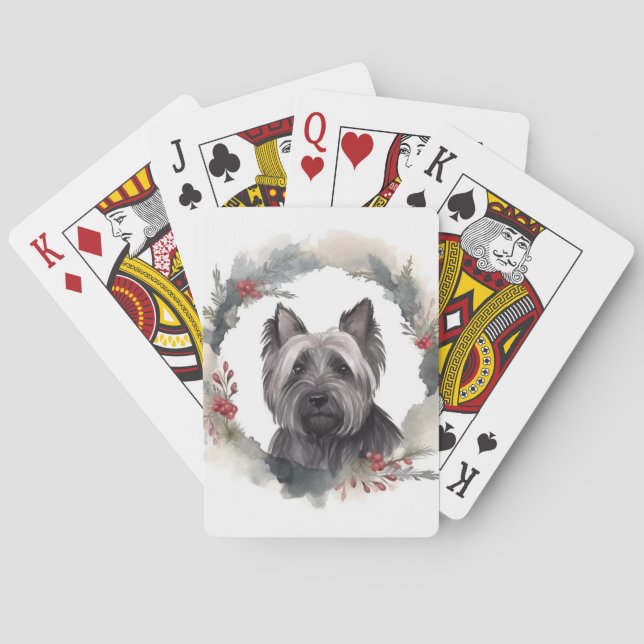 Skye Terrier Christmas Wreath Festive Pup Playing Cards (Back)