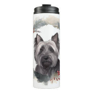 Skye Terrier Christmas Wreath Festive Pup Thermal Tumbler