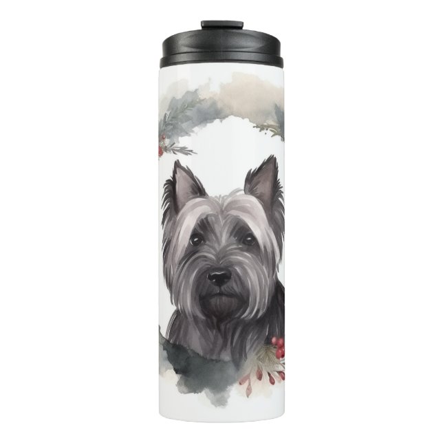 Skye Terrier Christmas Wreath Festive Pup Thermal Tumbler (Front)