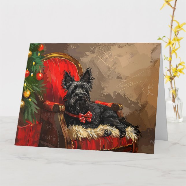 Skye Terrier Dog Christmas Festive  Card (Yellow Flower)